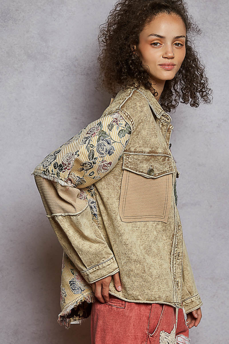 Dusty Choco French Terry Floral Print Jacket