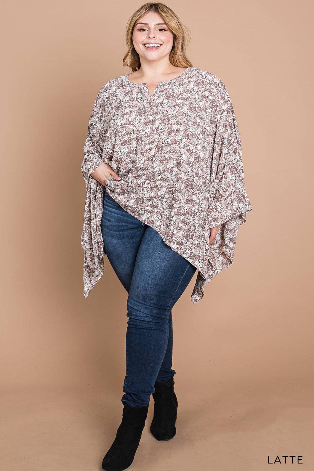 Latte Abstract Floral Printed Blouse