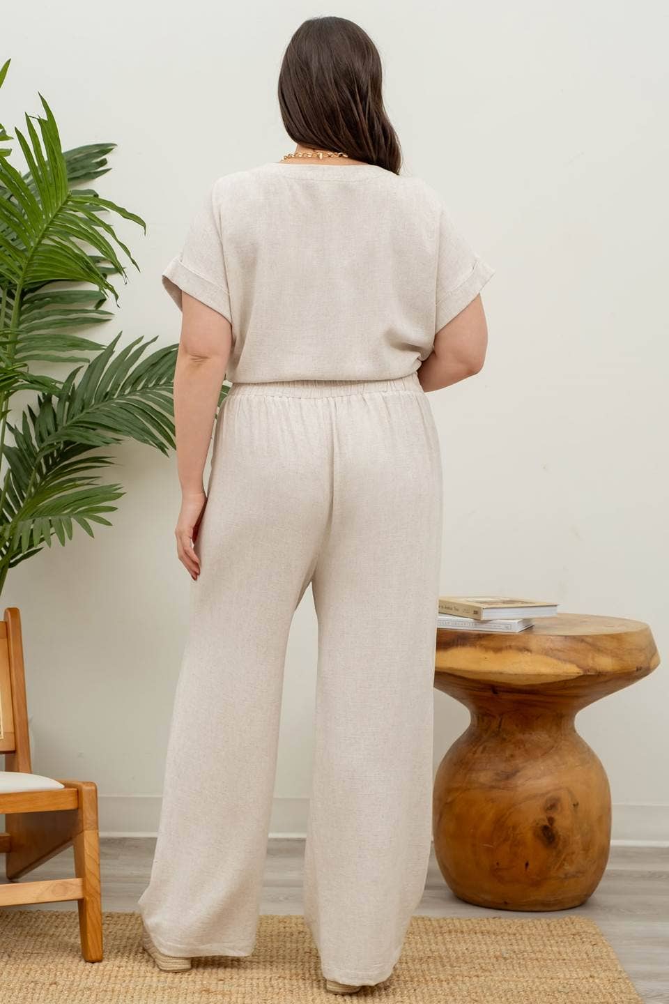 Blu Pepper - 2pc Set Linen Top & High Waist Wide Leg Pants