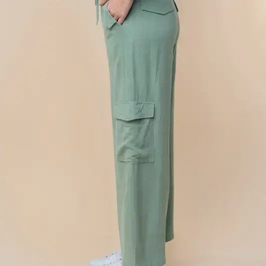 Sage High Waisted Woven Cargo Pants