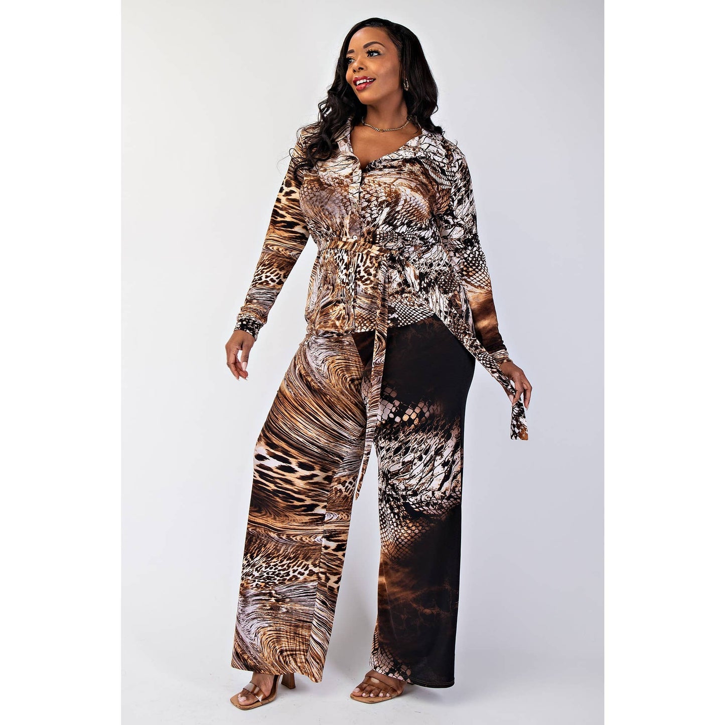 The Jungle Animal Print Wide Leg Pant & Top Set