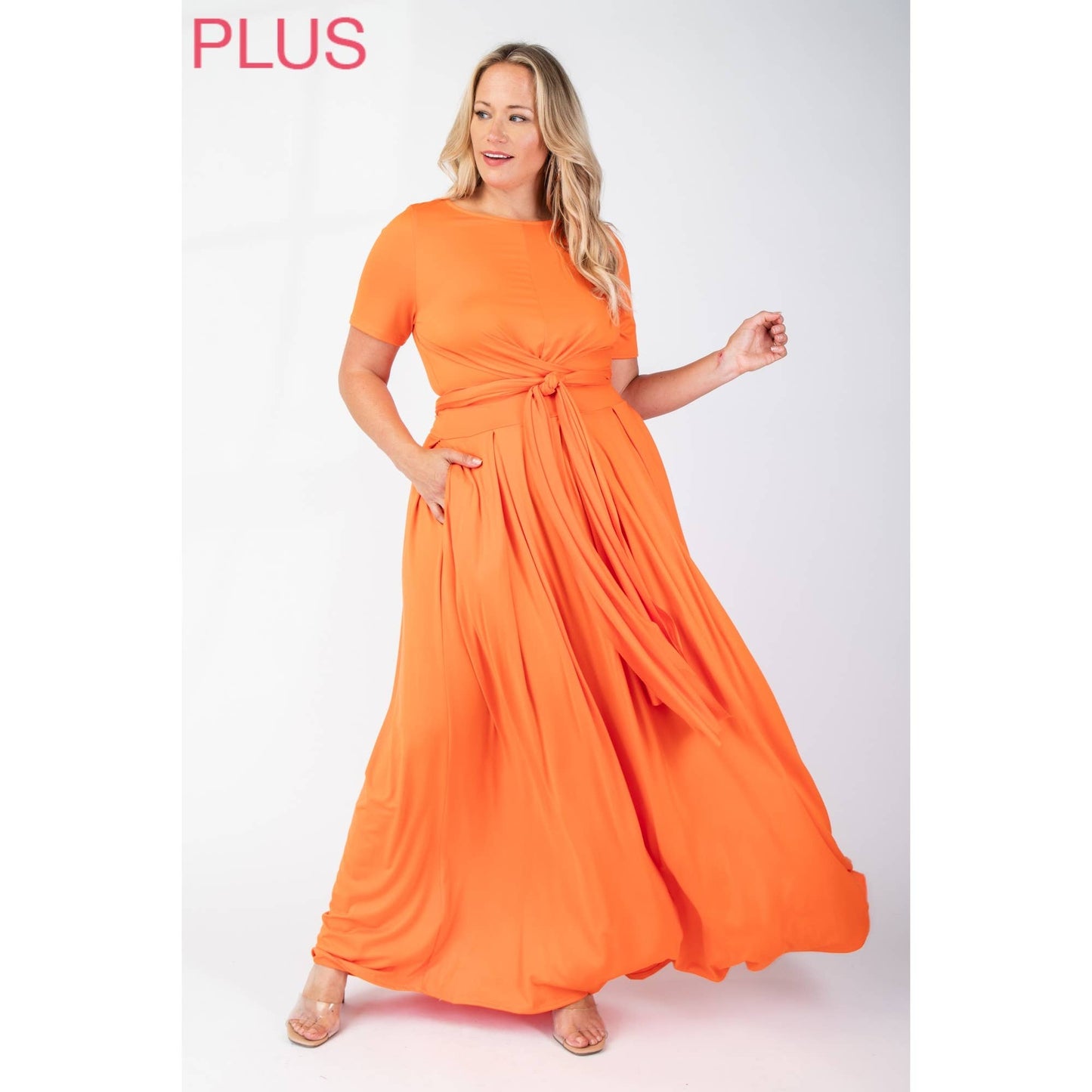 The Curve LA -Orange WRAP AROUND SHORT SLEEVE TOP MAXI SKIRT SET