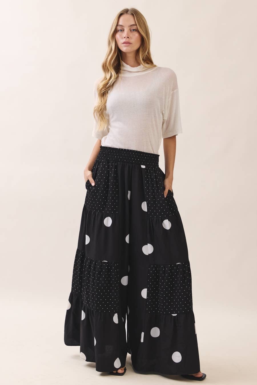 Oddi -Polka Dot Tiered Palazzo Pants