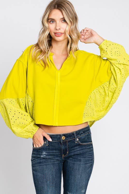 Curvy Washed Lime Batwing Sleeve Oversized Pullover