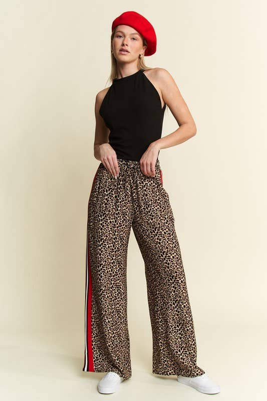 JADE BY JANE - CURVY LEOPARD CONTRAST TROUSER W/ RED PANEL