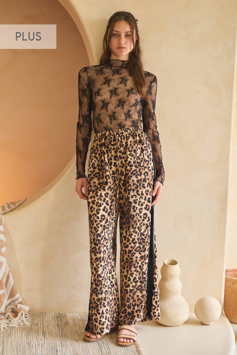 Curvy Leopard Printed Pants w/ Black Stripe