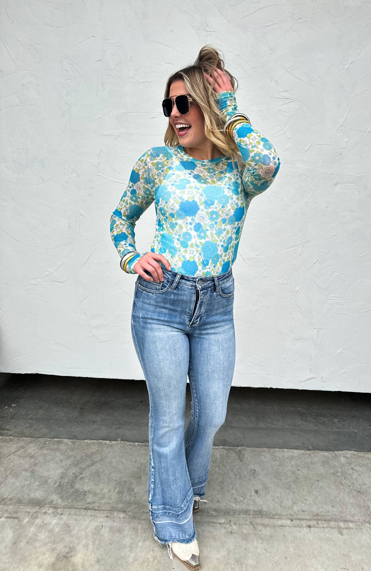 BLAKELEY - BLUE VINTAGE FLORAL MESH TOPS