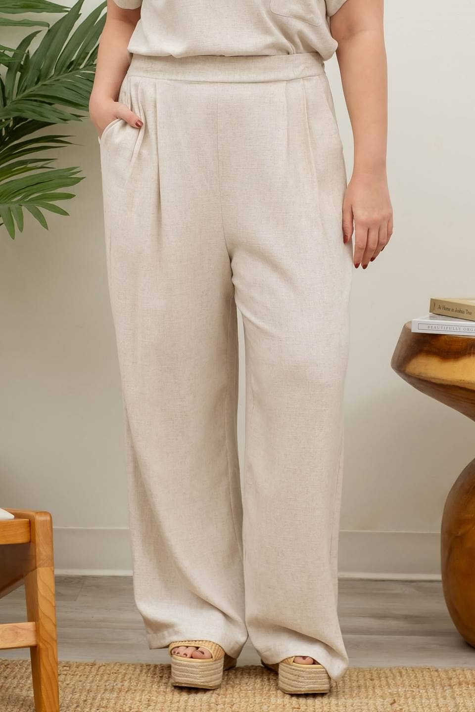 Blu Pepper - 2pc Set Linen Top & High Waist Wide Leg Pants