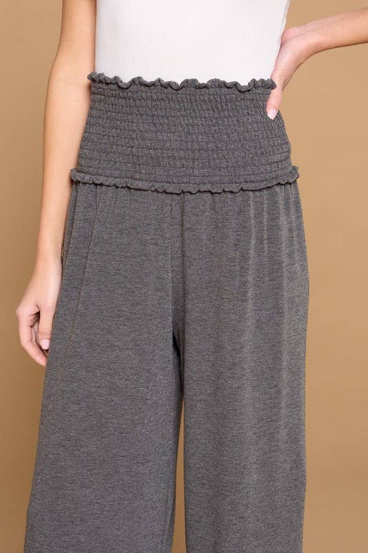 French Terry Solid Knit Wide-Leg Pants