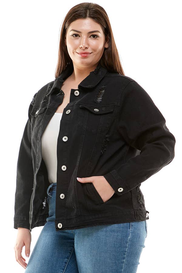 Veracci -Curvy Button-Front Stretch Denim Jacket