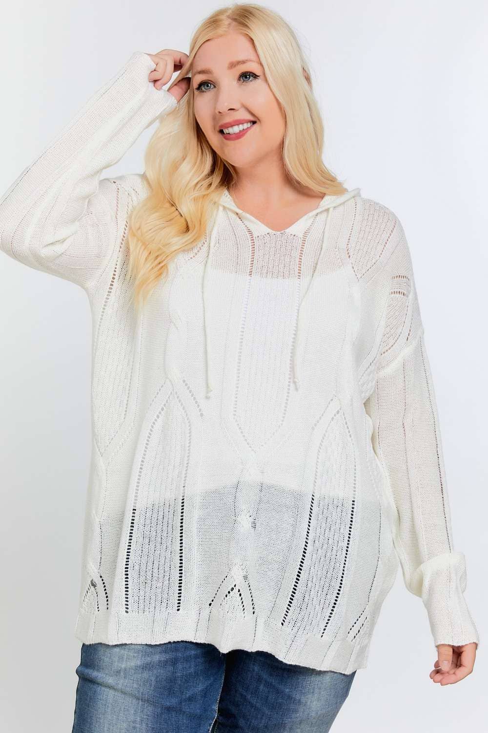CUVRY V-NECK LONG SLEEVE HOODIE SWEATER TOP