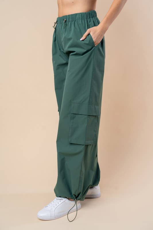 WB-Olive High Waisted Woven Cargo Pants
