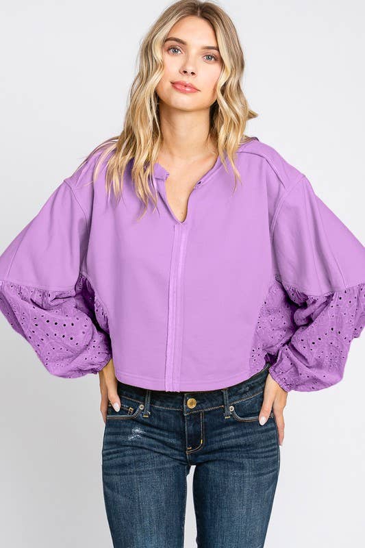 Curvy Washed Purple Batwing Sleeve Oversized Pullover