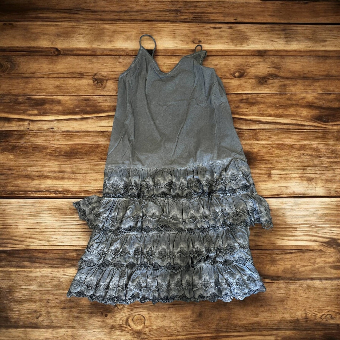 A Rare Bird Shop - Black Distressed Ruffle Slip Dress