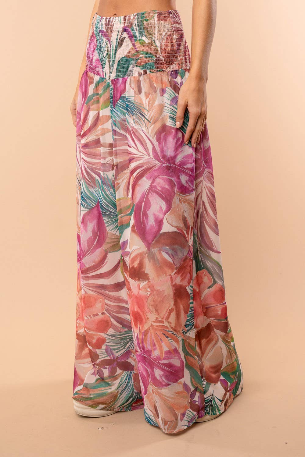 White Birch -High Waisted Tropical Print Knit Pants