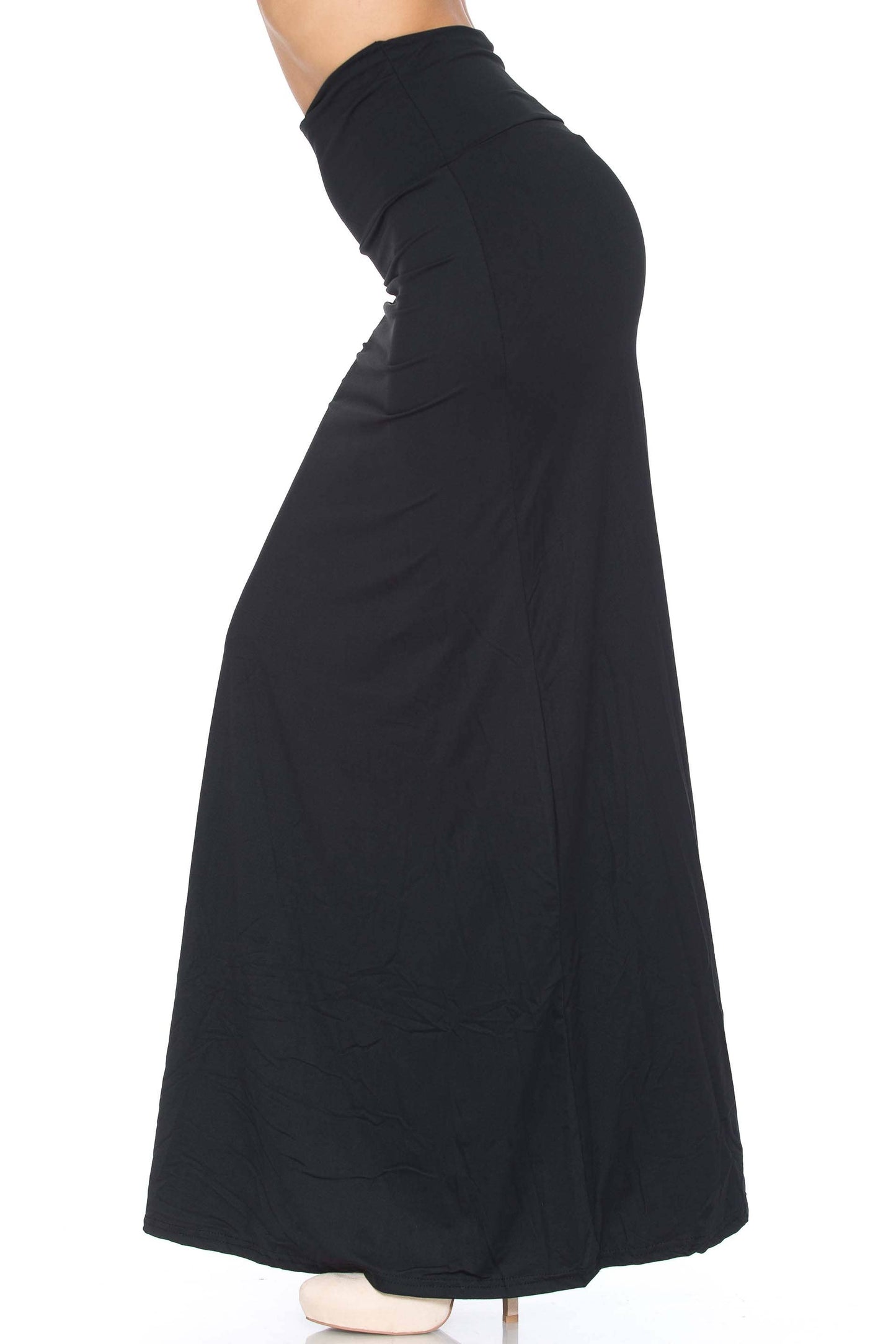 USA Fashion - Curvy OS Black Buttery Smooth High Waist Maxi Skirt