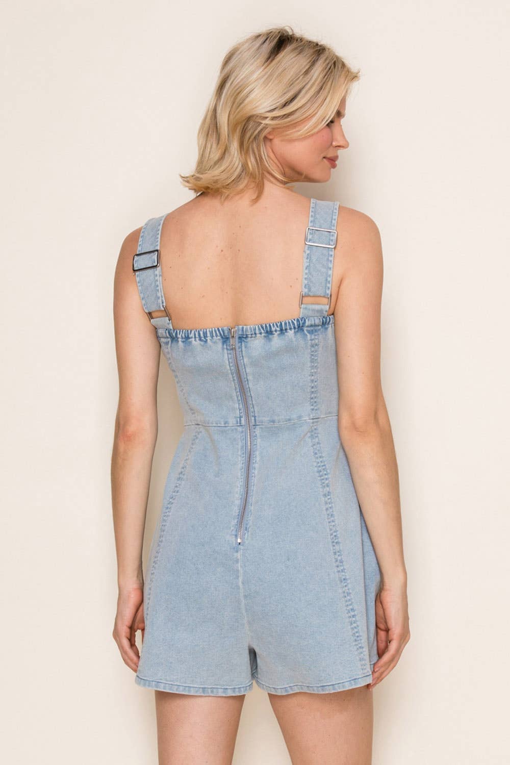 White Birch - Denim Sleeveless Solid Knit Romper