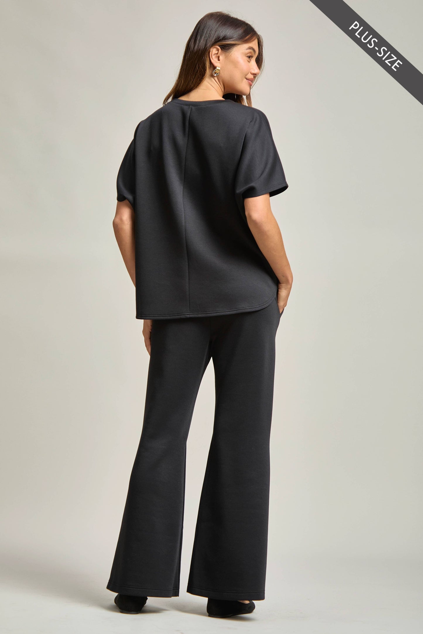 Dear Scarlett -Black Poncho Top + Bell Bottom Modal Set