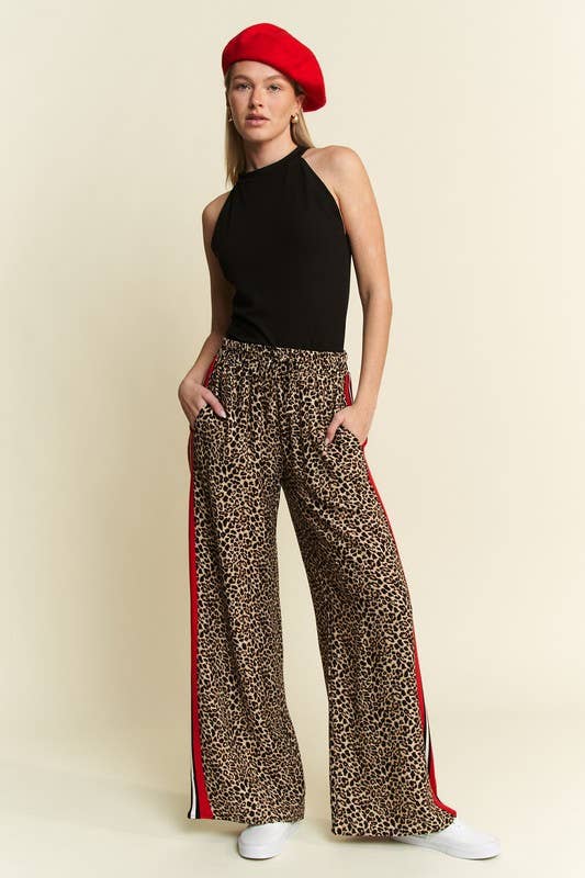 JADE BY JANE - CURVY LEOPARD CONTRAST TROUSER W/ RED PANEL