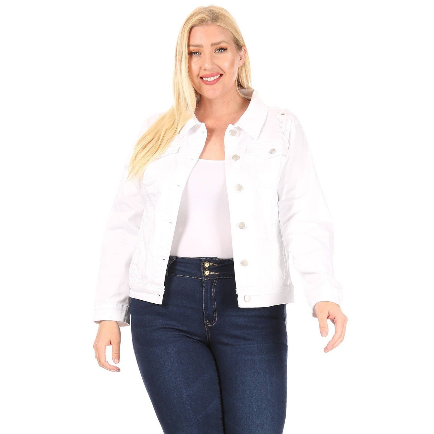 Curvy White Distressed Denim Jacket