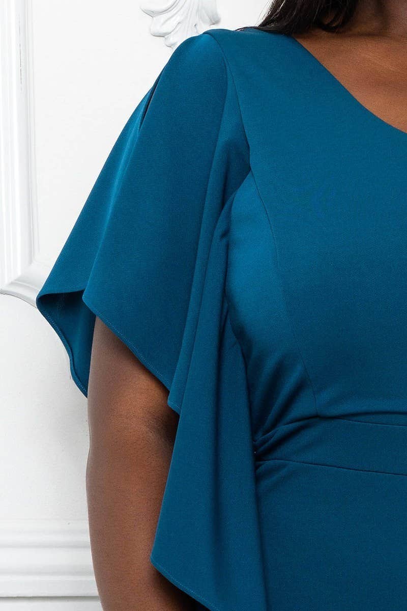 TEAL RUFFLE SIDE ONE SHOULDER PLUS SIZE JUMPSUIT