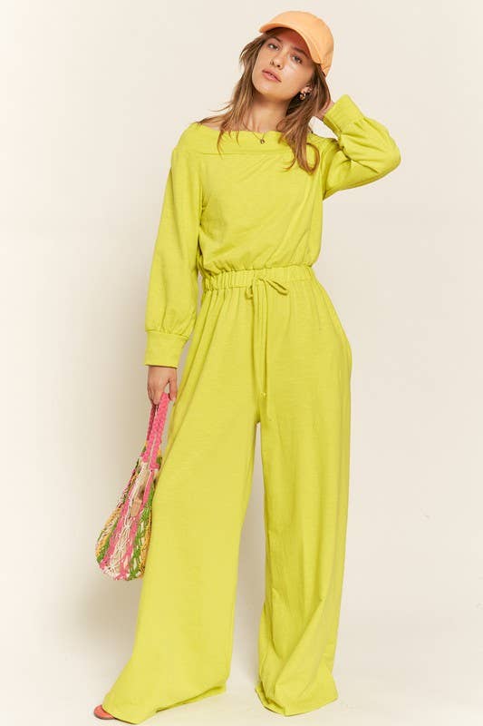 Curvy Line Off Shoulder Terry Knit Jumpsuit