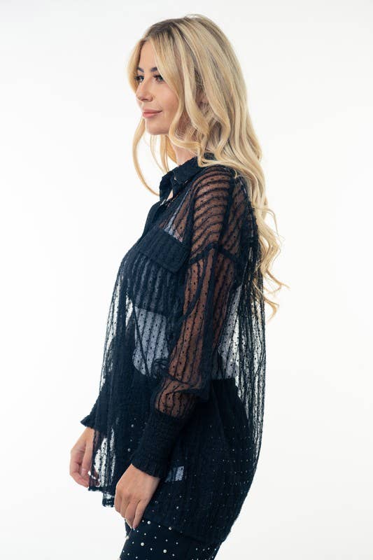WB- Black Long Sleeve Sheer Solid Knit Top