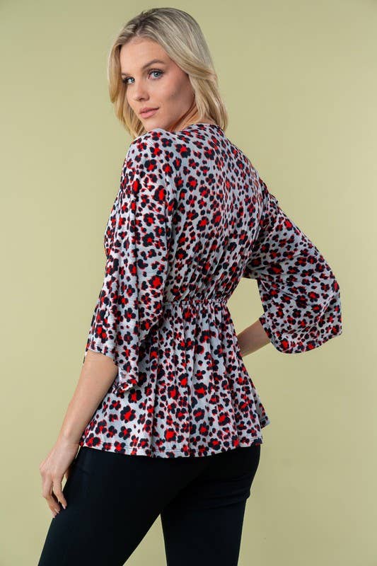 White Birch- Three Quarter Sleeve Animal Print Knit Top