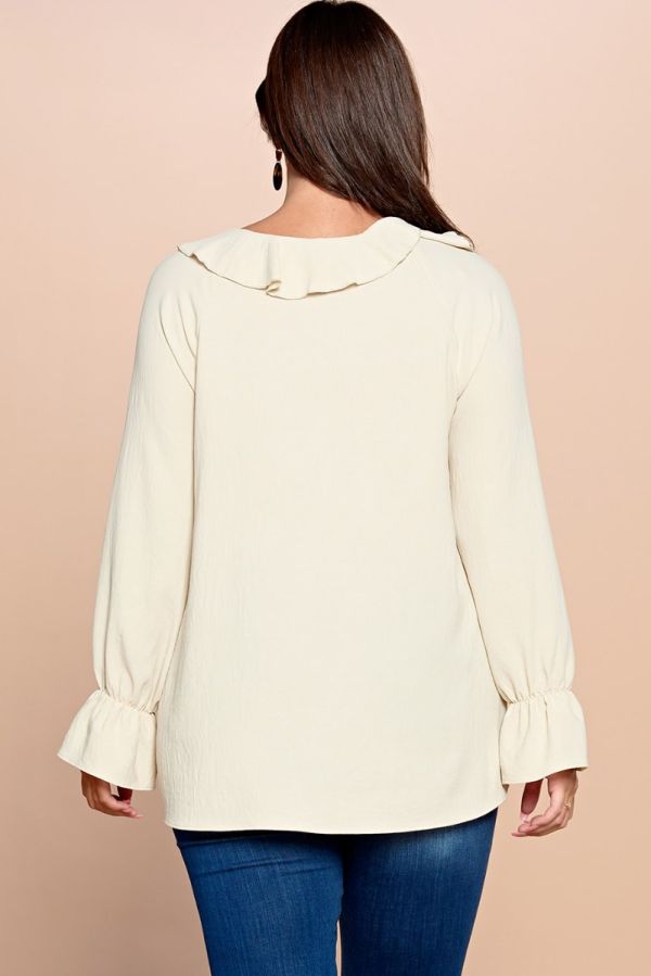 Curvy Woven Loose Fit Ruffle Top- Ivory