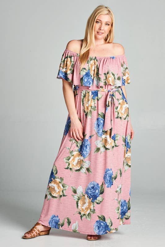 Curvy Floral Off-Shoulder Maxi Dress