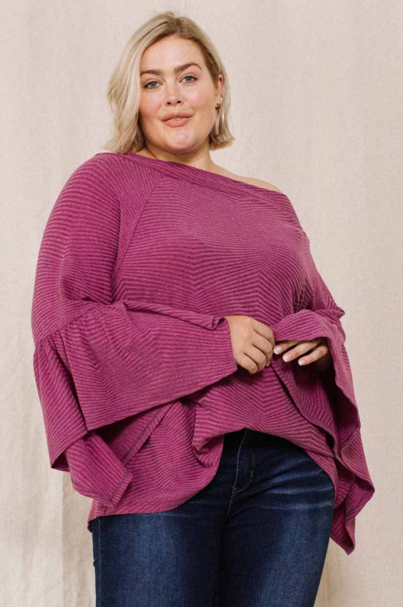Curvy Eggplant Ribbed Dolman Top