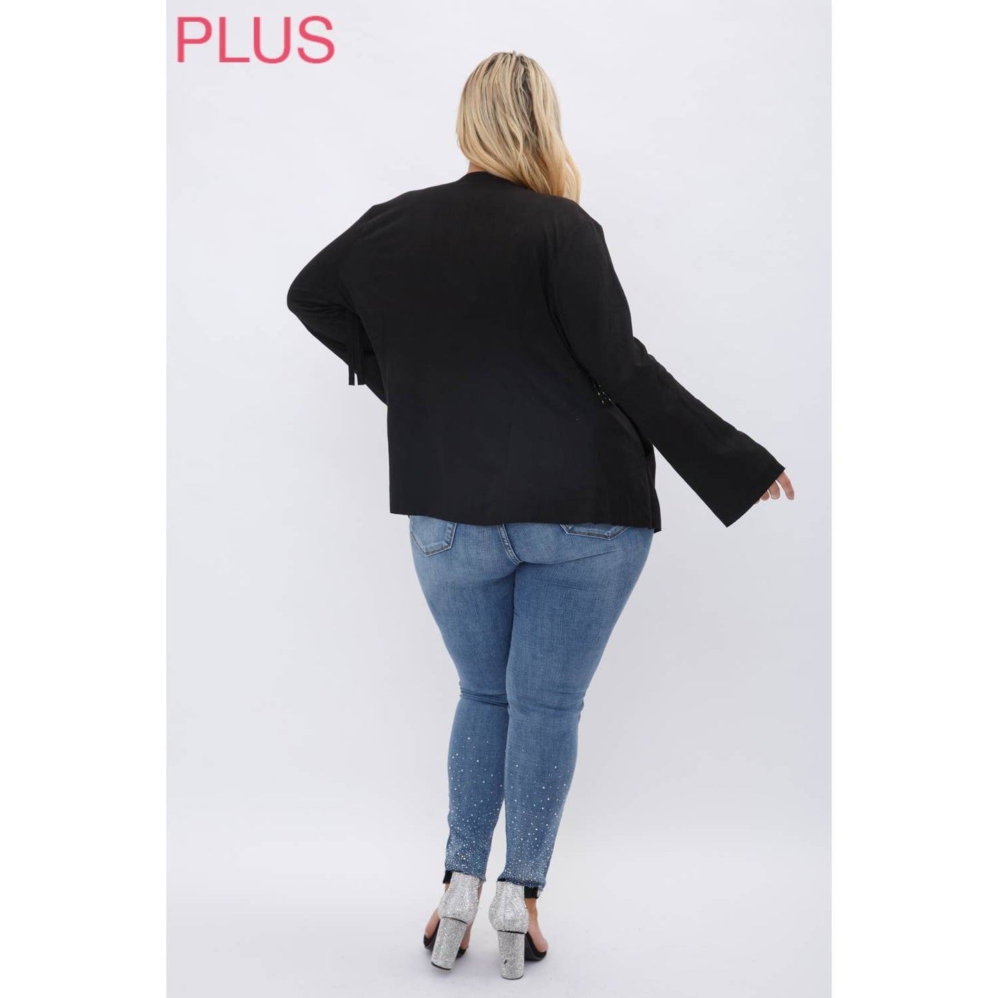 VOCAL - CURVY SUEDE NAILHEAD FRINGED JACKET