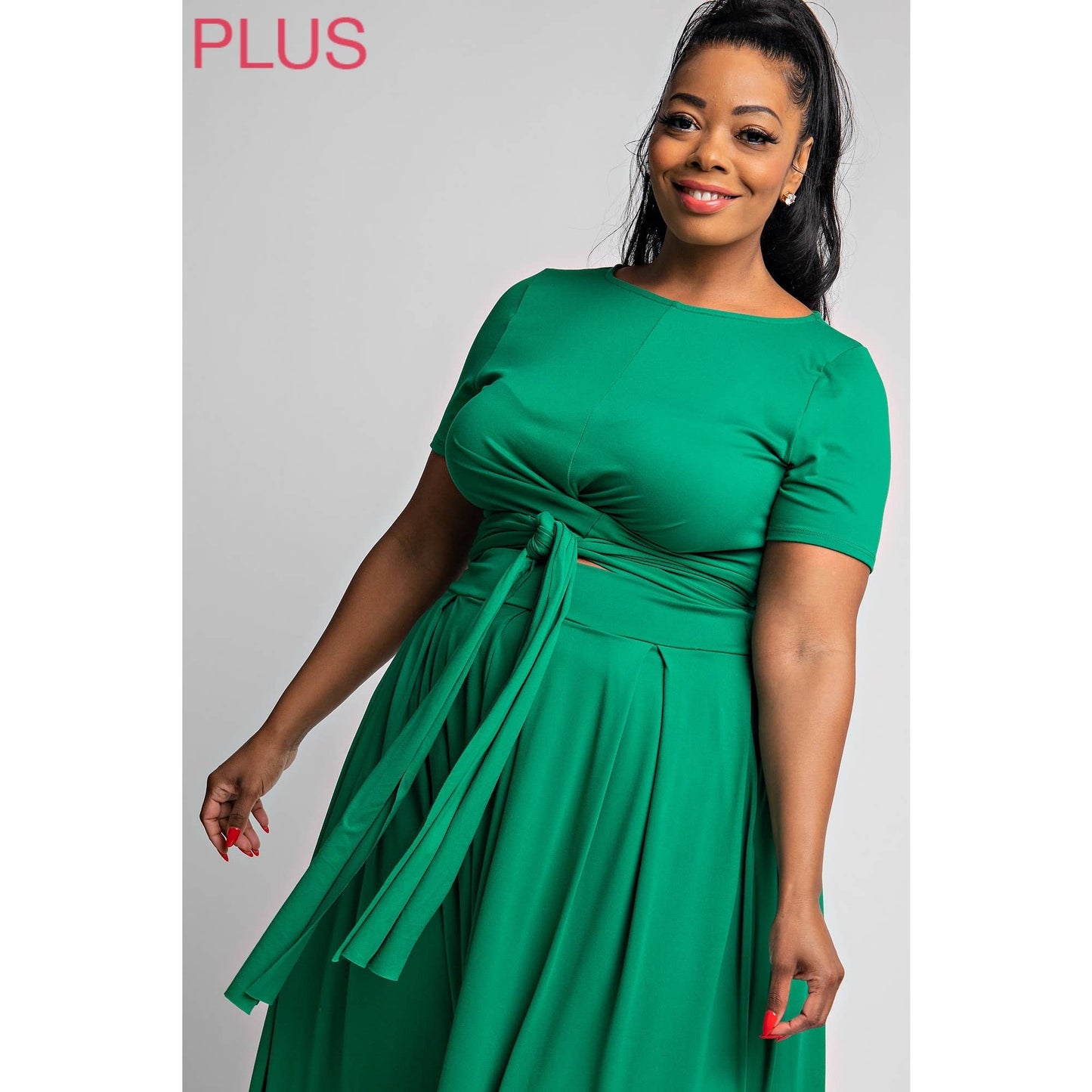 The Curve LA -Green WRAP AROUND SHORT SLEEVE TOP MAXI SKIRT SET