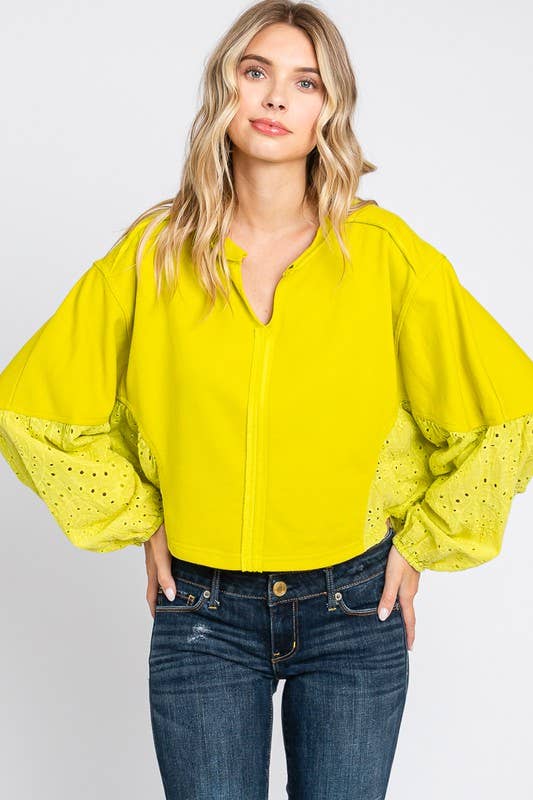 Curvy Washed Lime Batwing Sleeve Oversized Pullover