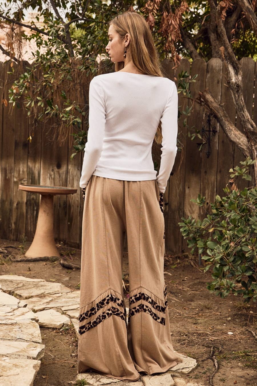 Oddi - Washed Sand & Leopard Wide Leg Pants