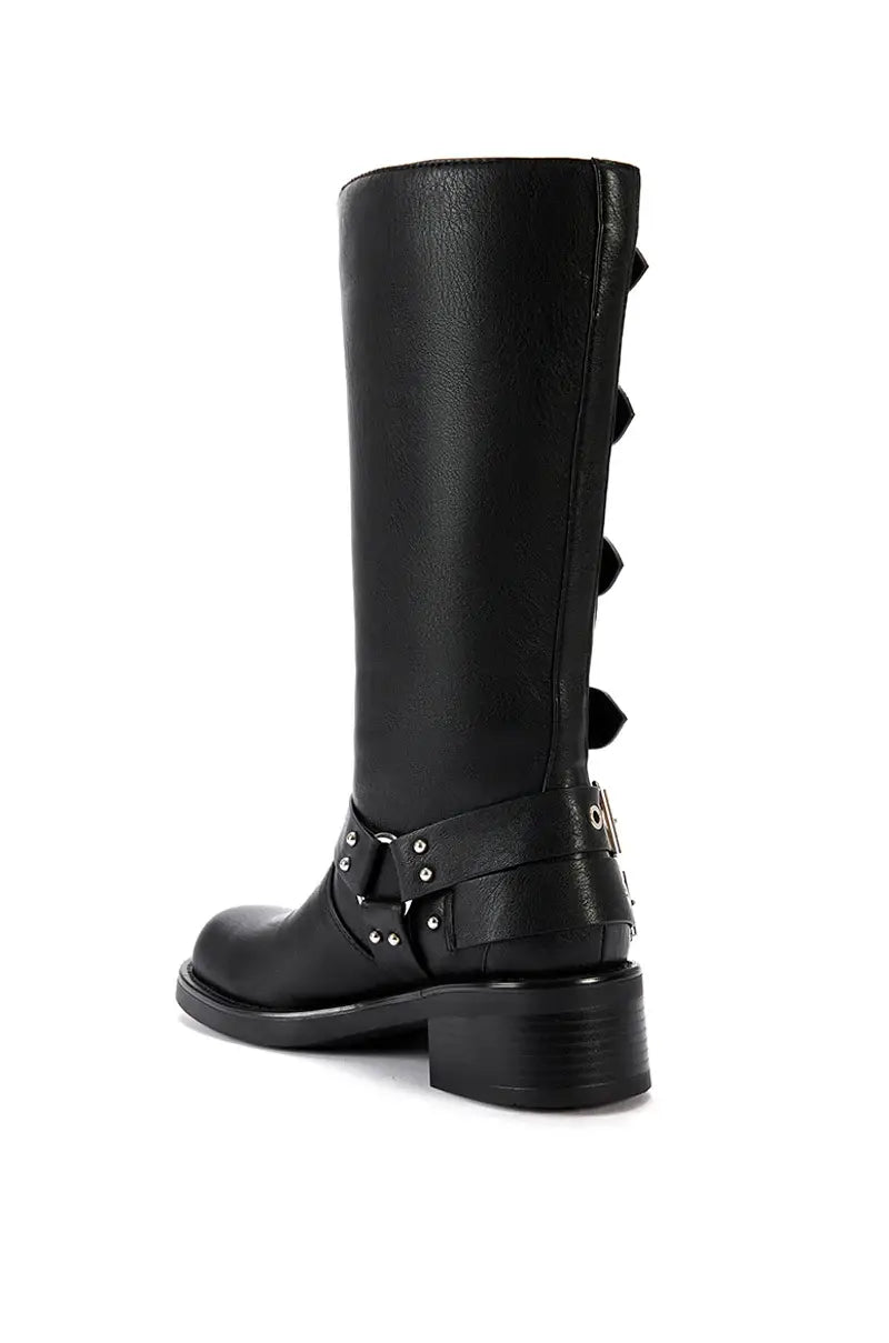 BUCKLED UP-BLACK FLAT MOTO BOOT
