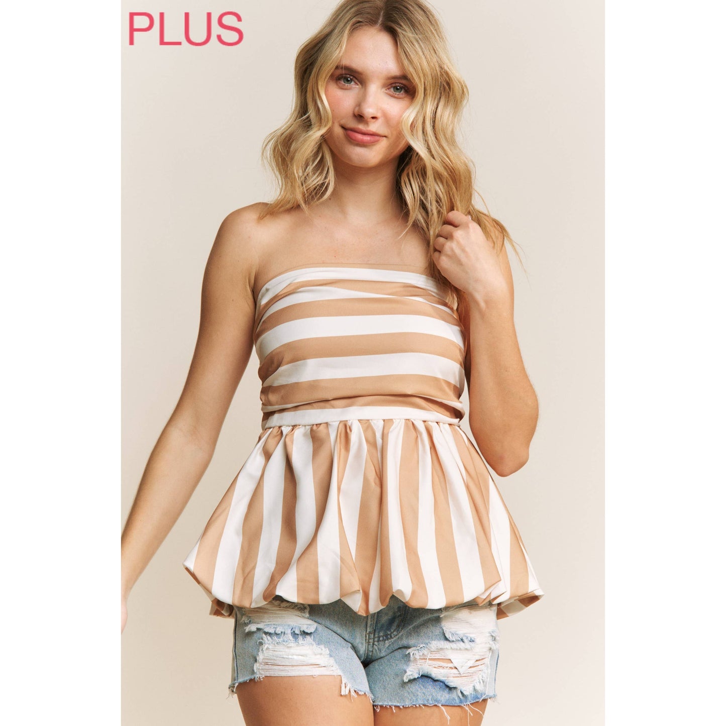 CURVY CUTE BLACK & WHITE STRIPE TUBE PUFF BABYDOLL TOP