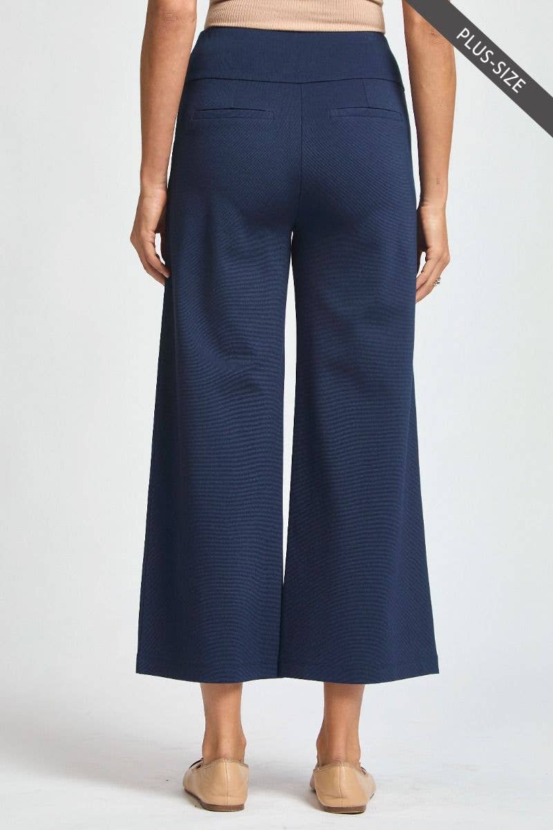 Navy High Waisted Magic Wide Crop Pants