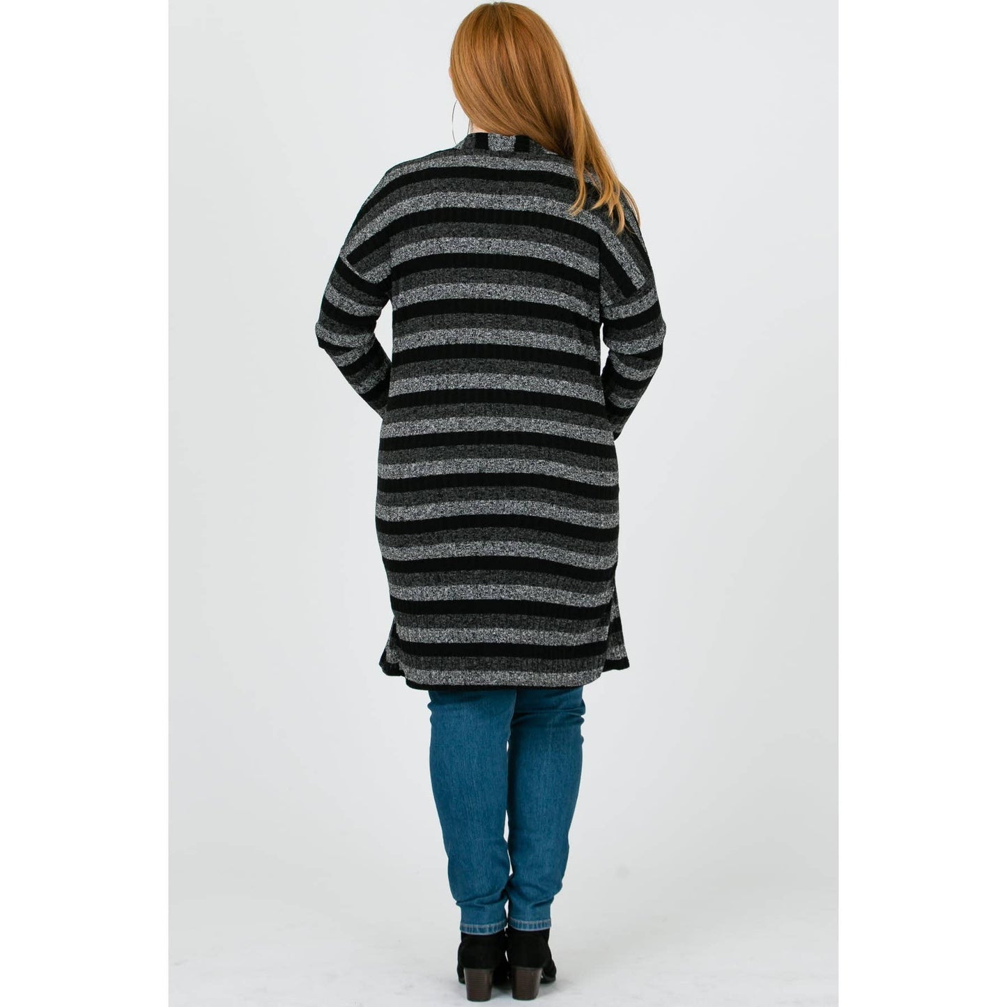 BLACK STRIPE KNIT LONG SLEEVE CARDIGAN