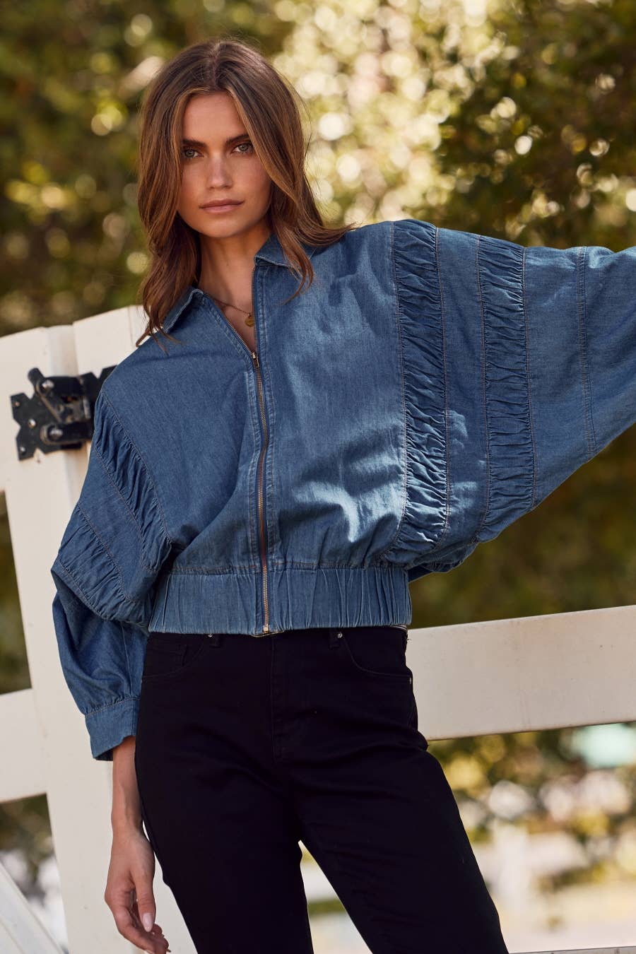 Curvy Ruched Denim Zip-up Jacket