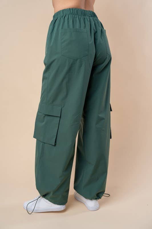 WB-Olive High Waisted Woven Cargo Pants