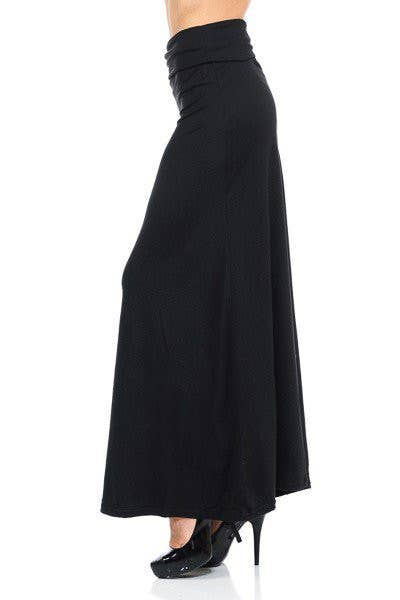 USA Fashion - Curvy OS Black Buttery Smooth High Waist Maxi Skirt