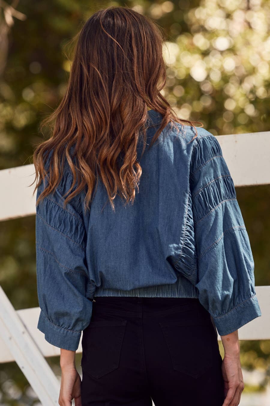 Curvy Ruched Denim Zip-up Jacket