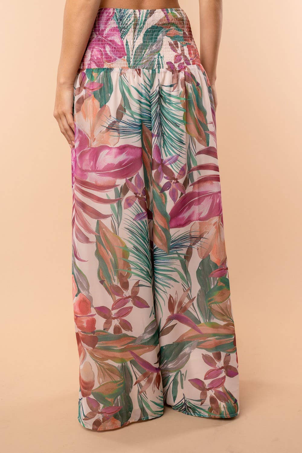 White Birch -High Waisted Tropical Print Knit Pants