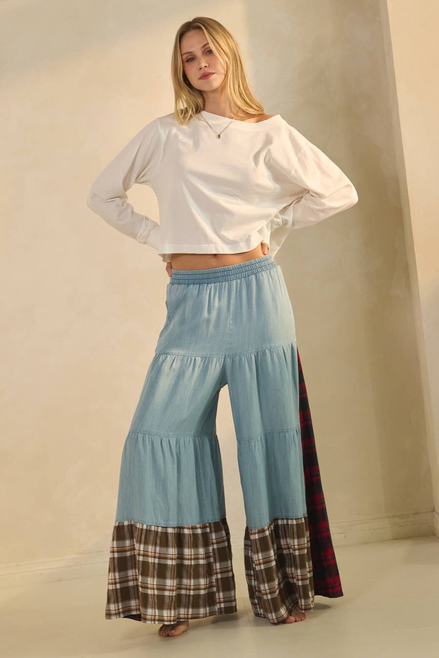 Oddi - Plus Color Block Tiered Pants