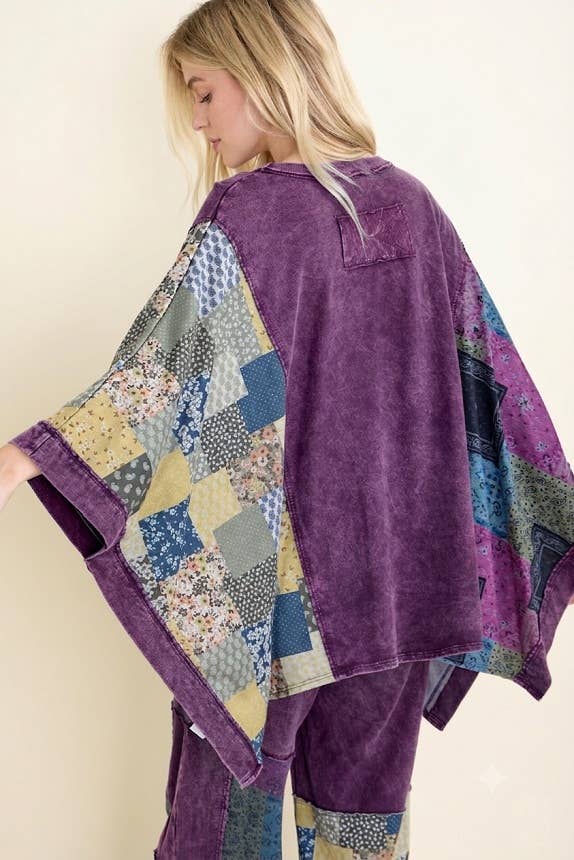 J Her - Mineral Washed Boho Patch Poncho top