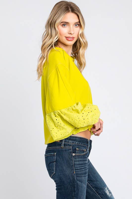 Curvy Washed Lime Batwing Sleeve Oversized Pullover