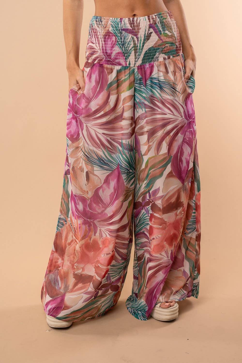 White Birch -High Waisted Tropical Print Knit Pants