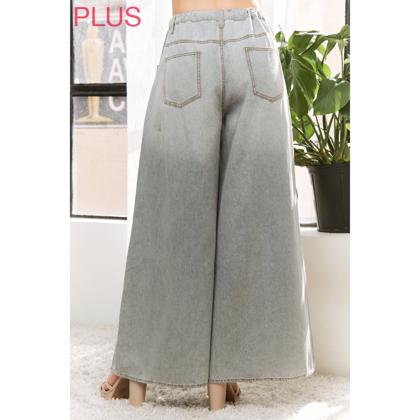 Sweet Generis - DENIM WIDE LEG OPENING PANTS WITH DRAWSTRING