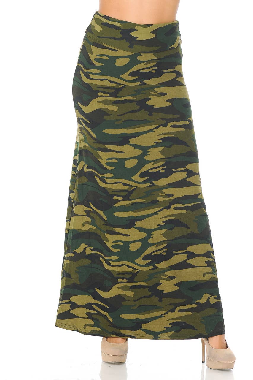 USA Fashion - Curvy OS Camo Buttery Smooth Maxi Skirt